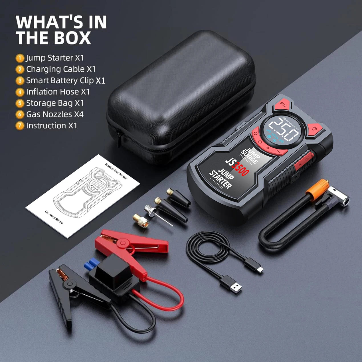 5 – in – 1 Multifunctional Air Pump Jump Starter with Air Compressor