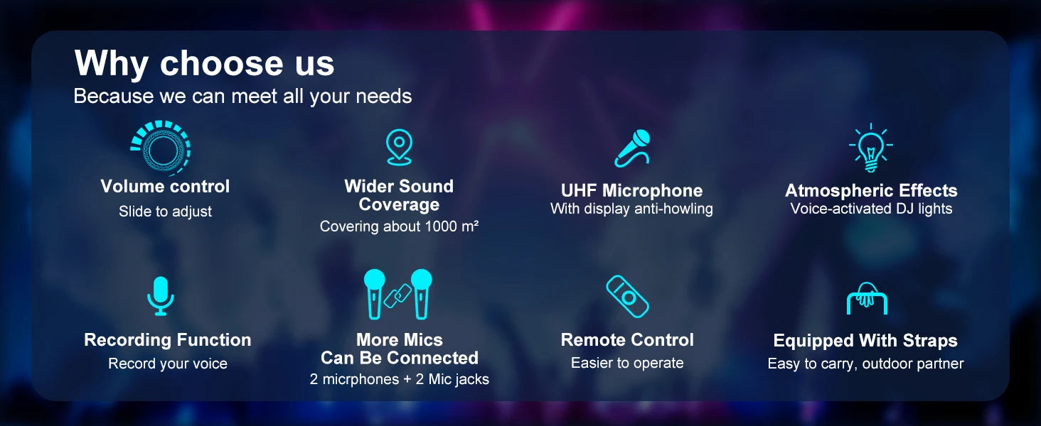 Wireless Bluetooth Speaker, Karaoke Machine with 2 Microphone, Home