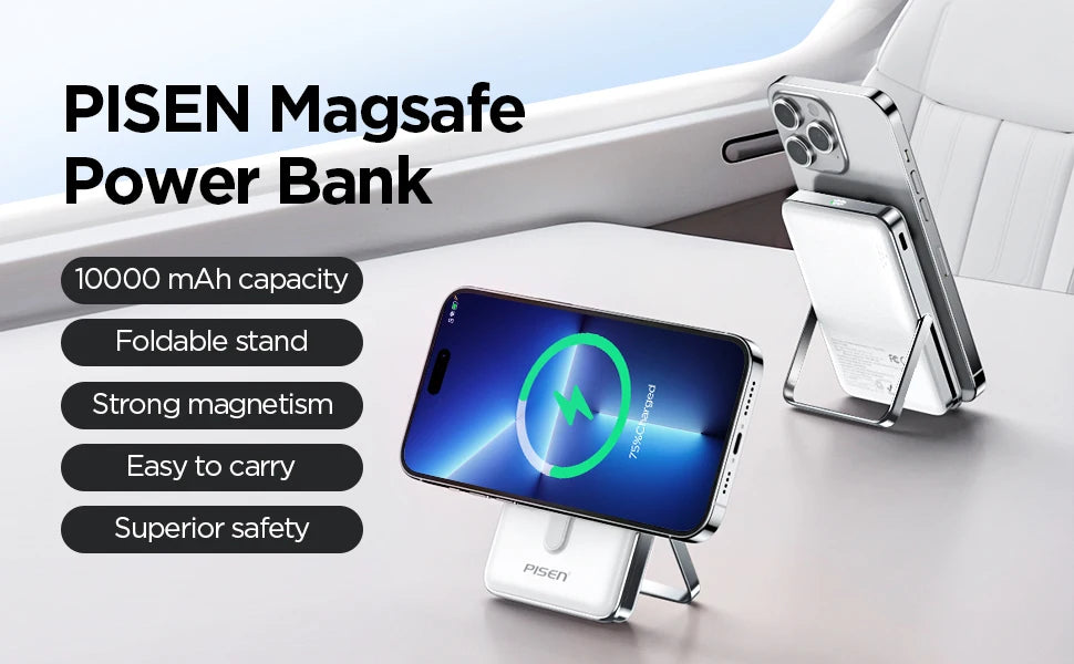 PISEN Magnetic Wireless Power Bank with Built in Stand MagSafe Compa