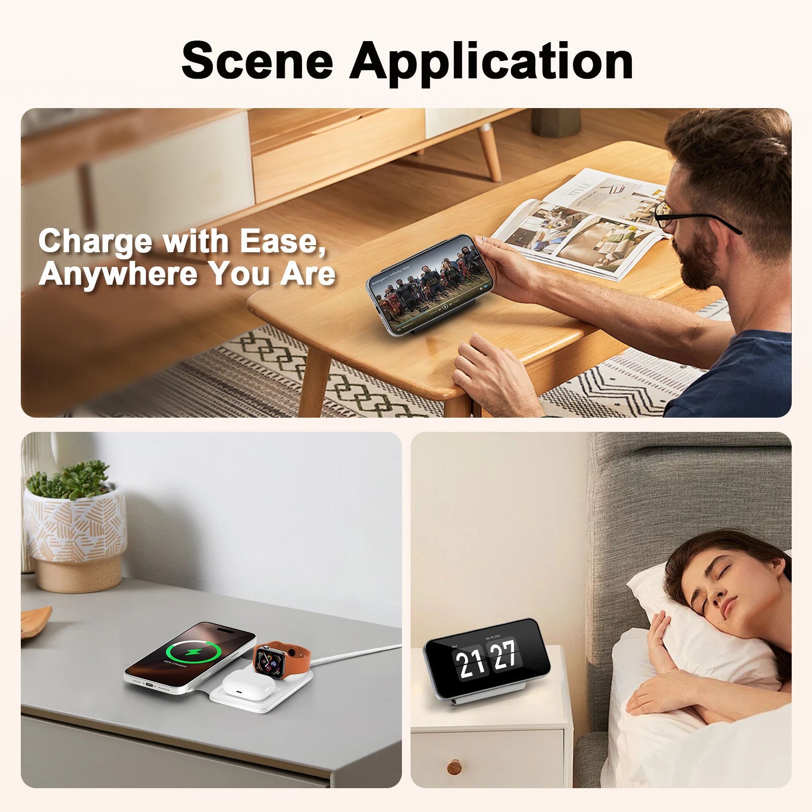 3 in 1 Wireless Charger Station Magnetic Foldable 15W for Apple Devi