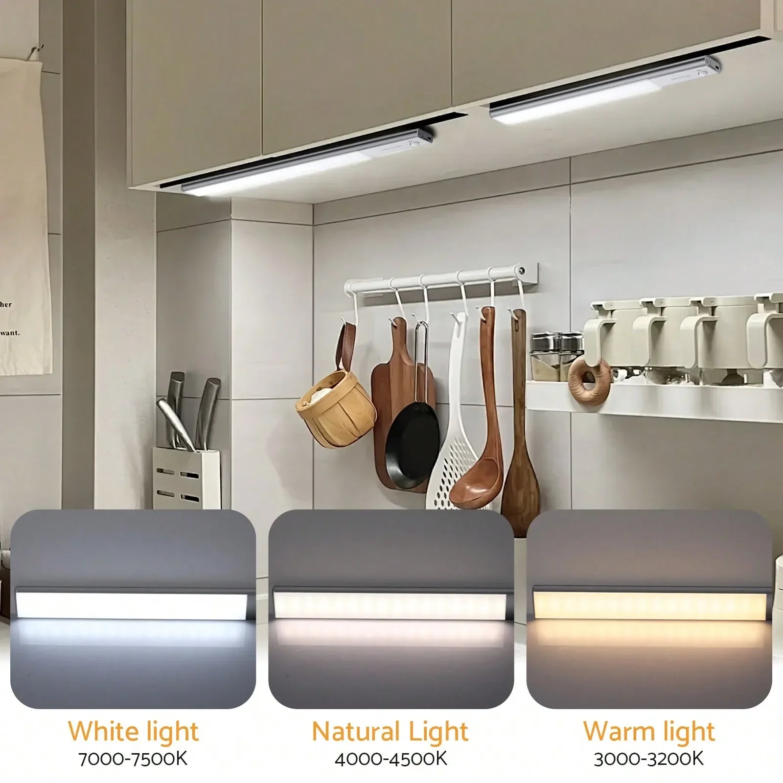 Under Cabinet Lights 64 LED Sensor Magnetic 3000mAh Rechargeable 3 C