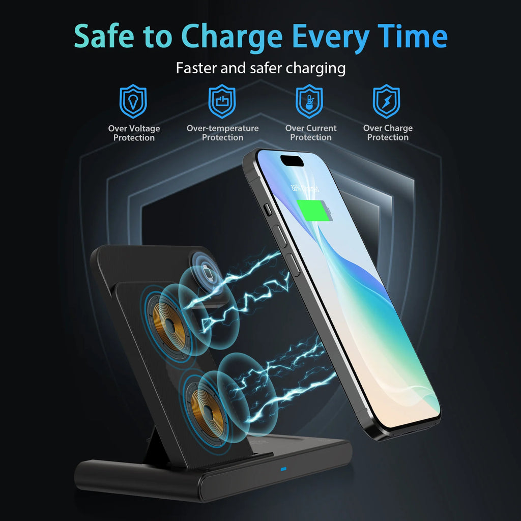 Magnetic Wireless Charging Station 3 – in – 1 Foldable 18W Fast Char