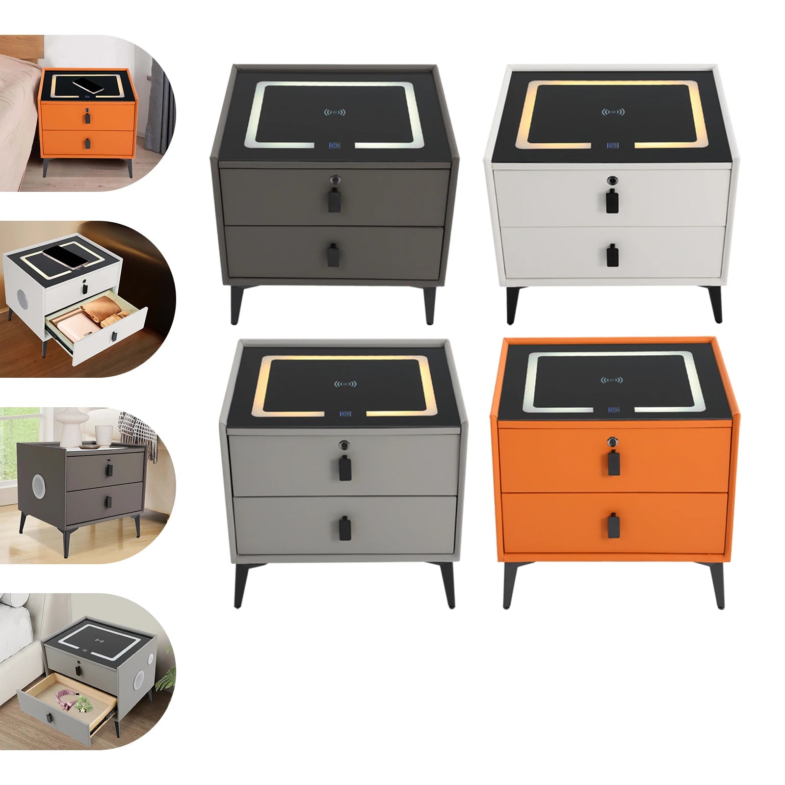 Modern 2 – Drawer Smart Bedside Table with Wireless Charging USB Por