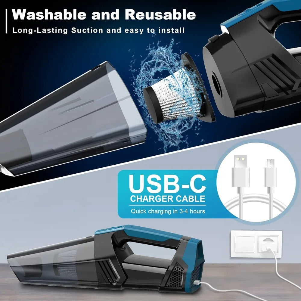 Handheld Vacuum Cordless Car Vacuum Portable with LED Light, High Po