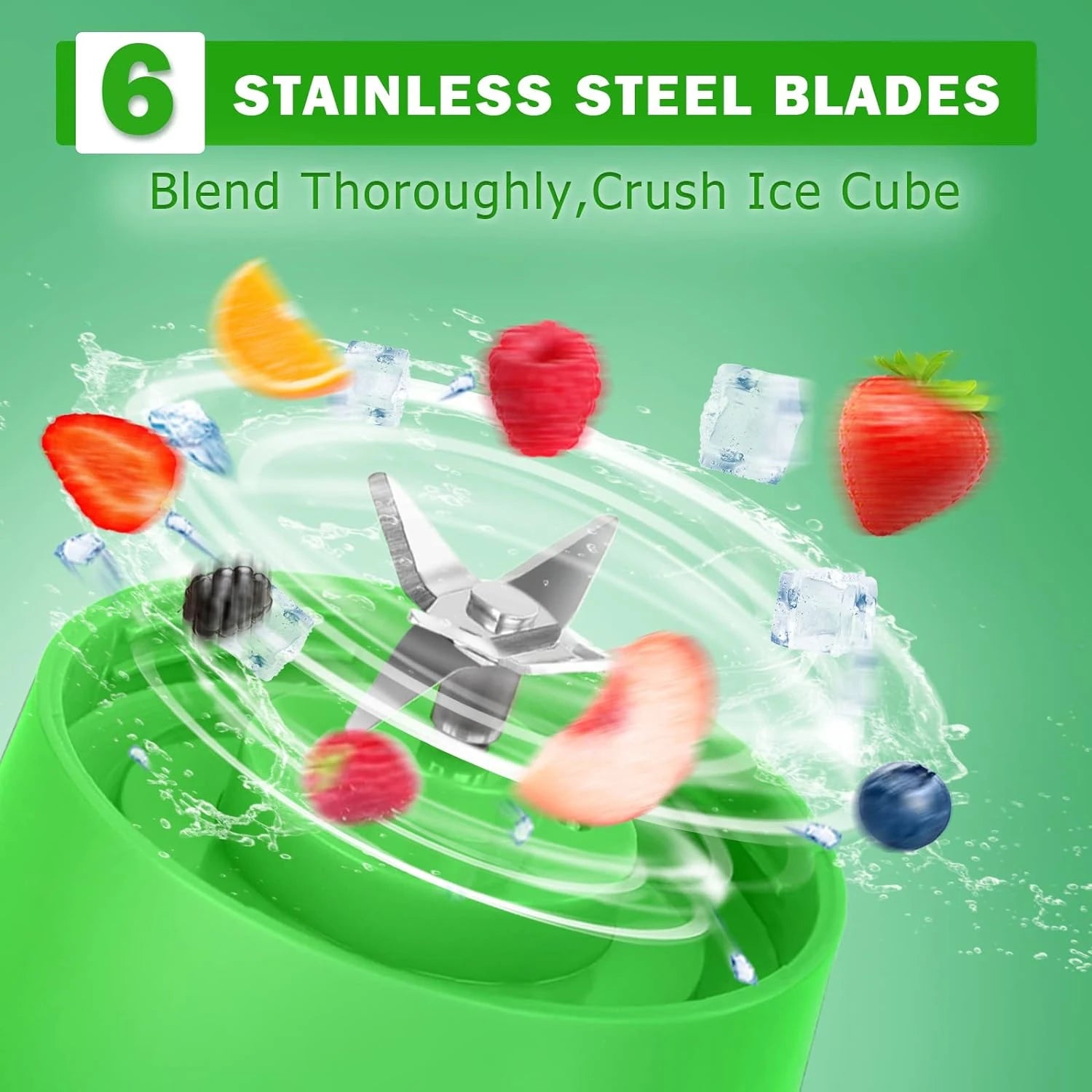 Green Mini Portable Blender with One – Touche Operation, USB Recharg