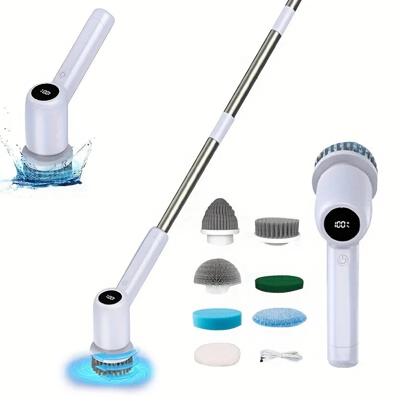 Cordless Spin Scrubber Set with Adjustable Handle, Dual Speed, USB R