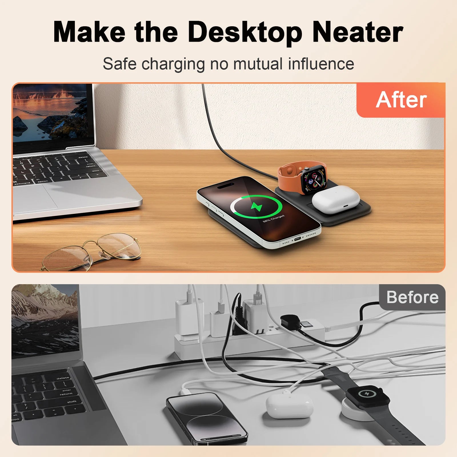 3 in 1 Wireless Charger Station Magnetic Foldable 15W for Apple Devi