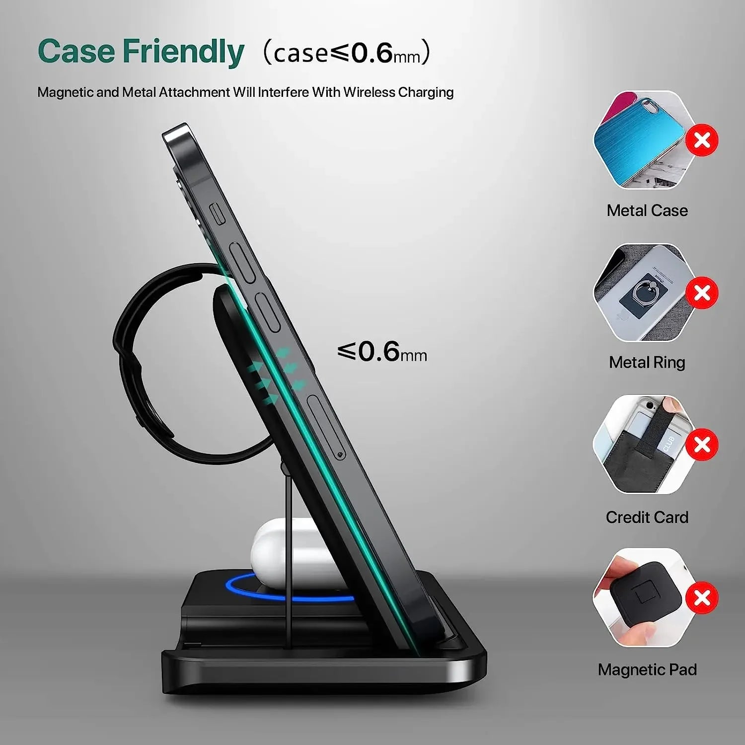 30W LED Fast Wireless Charger Stand 3 in 1 Foldable Charging Station