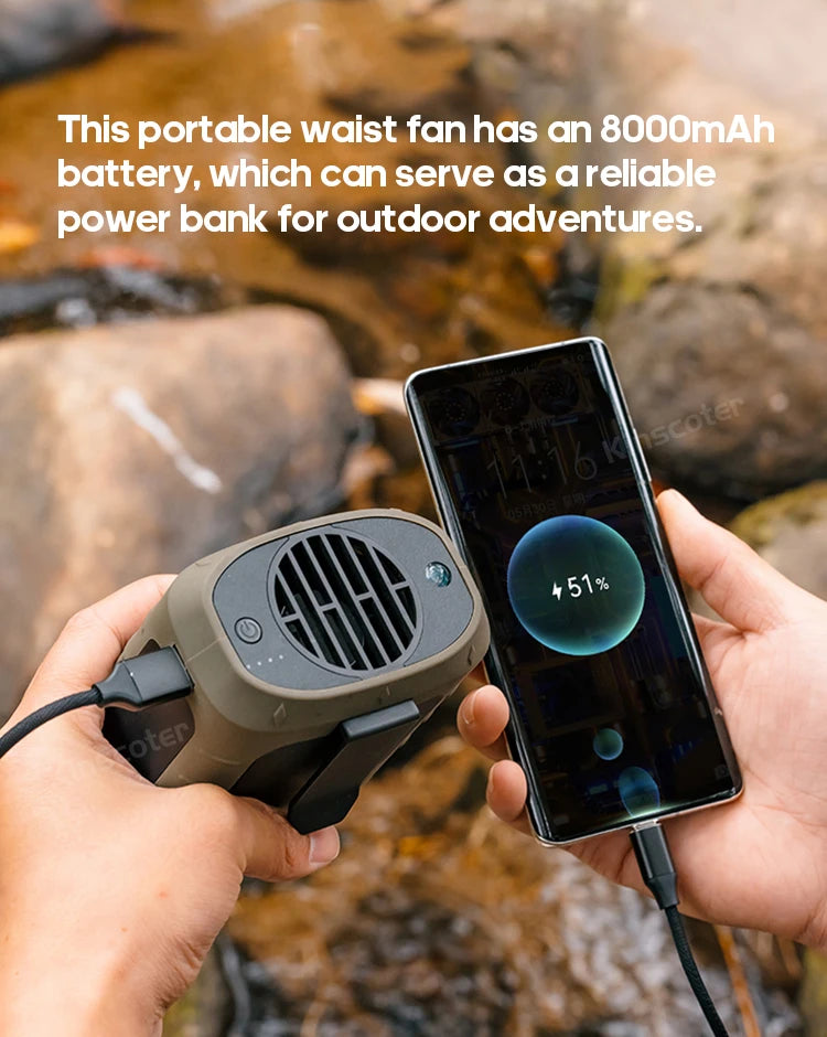 8000mAh Outdoor Waist Fan Portable Multifunctional Camping Fan Blade