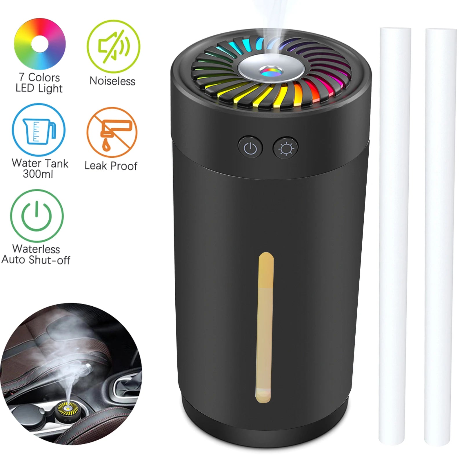 300ml Mini Ultrasonic Humidifier USB with 7 Colors LED Light Dual Mi