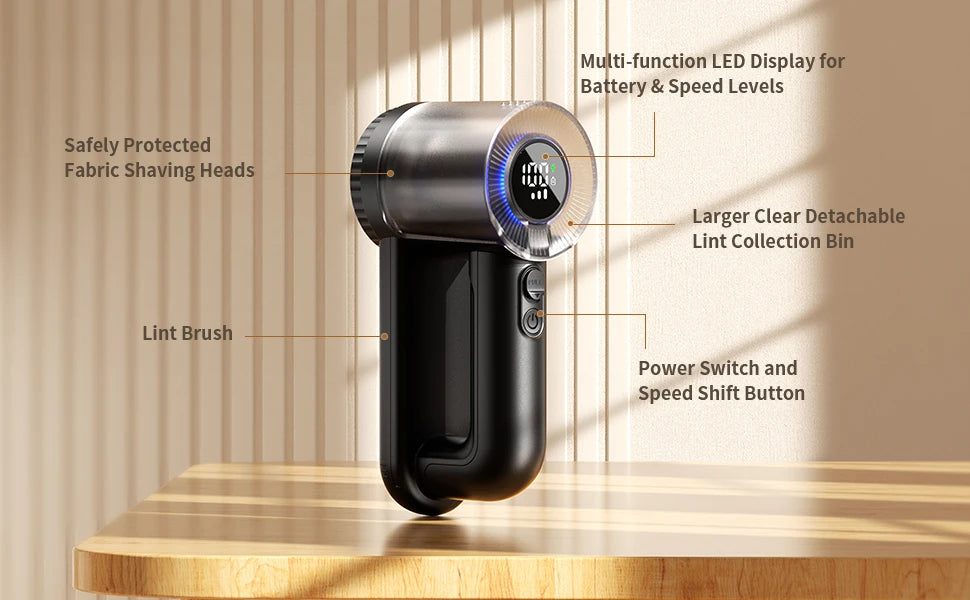 ColdSky Rechargeable Fabric Shaver Electric Lint Remover with Digita