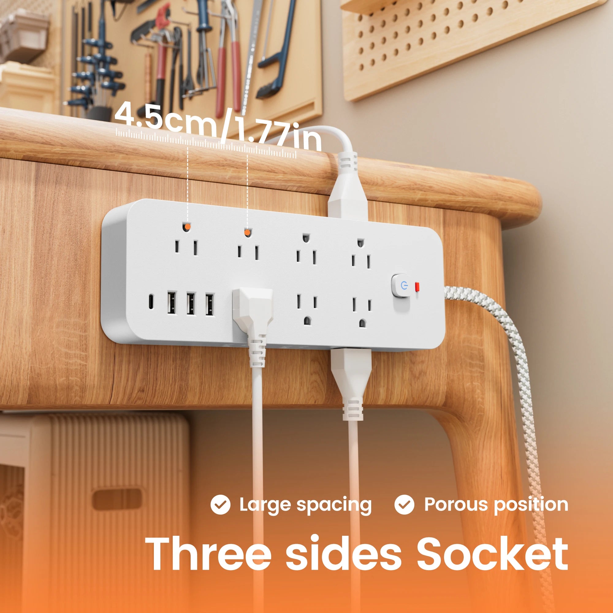 18 – in – 1 Multitap Power Strip Plug AC Outlet USB Port Type C 4ft