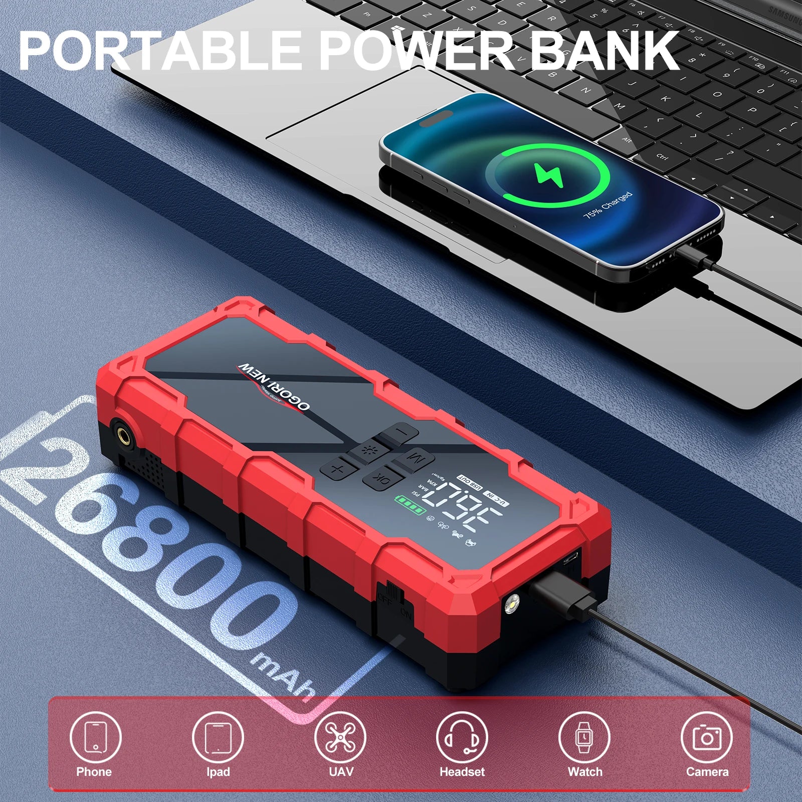 4 in 1 7000A/4000A Jump Starter Power Bank 150PSI Air Compressor Tir