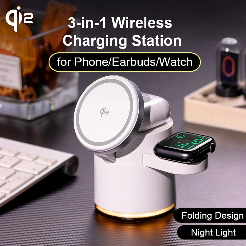 2025 New Qi2 Wireless Charger 3 – in – 1 Fast Charging Station Stand