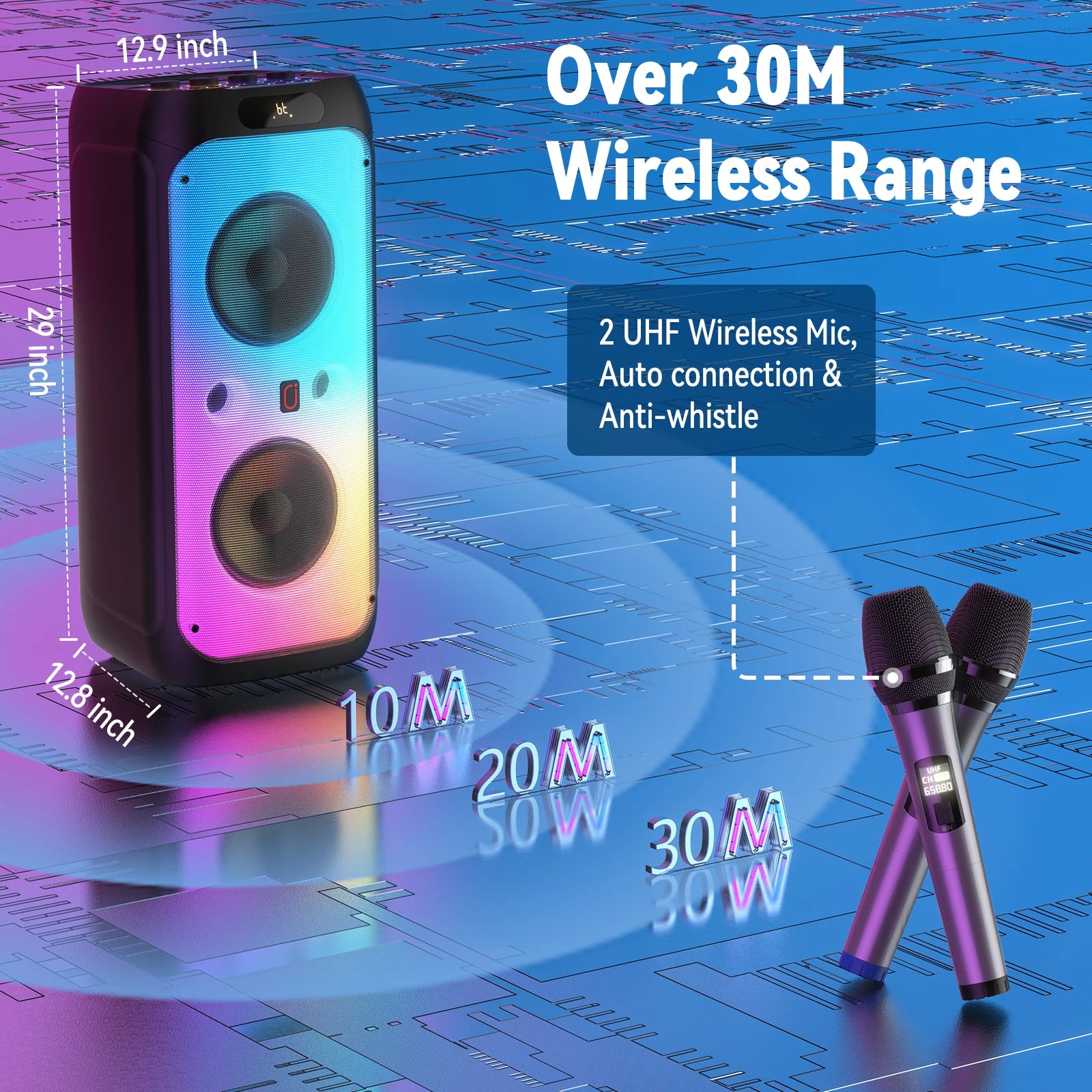 FanFun 500W Large Bluetooth Speaker, Wireless Speaker with LED Party
