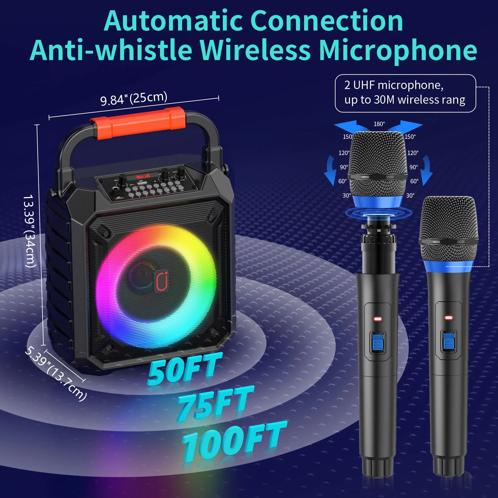 T17 – T Wireless Bluetooth Speaker, Karaoke Machine with 2 Microphon