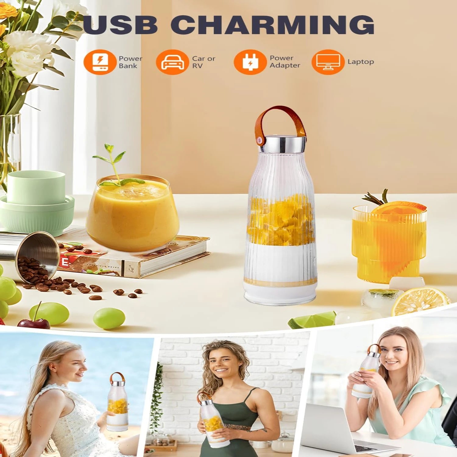 Portable Blender USB Rechargeable, Personal Blender for Shakes and S