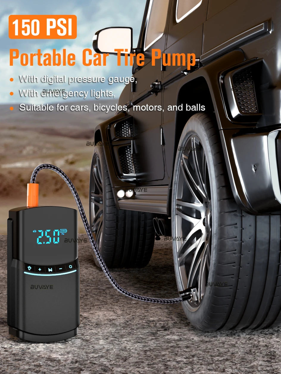 BUVAYE Car Inflator Tire Pump Portable Car Air Compressor Motorcycle