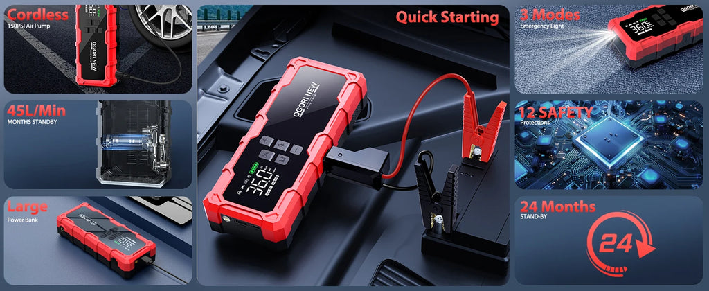 4 in 1 7000A/4000A Jump Starter Power Bank 150PSI Air Compressor Tir
