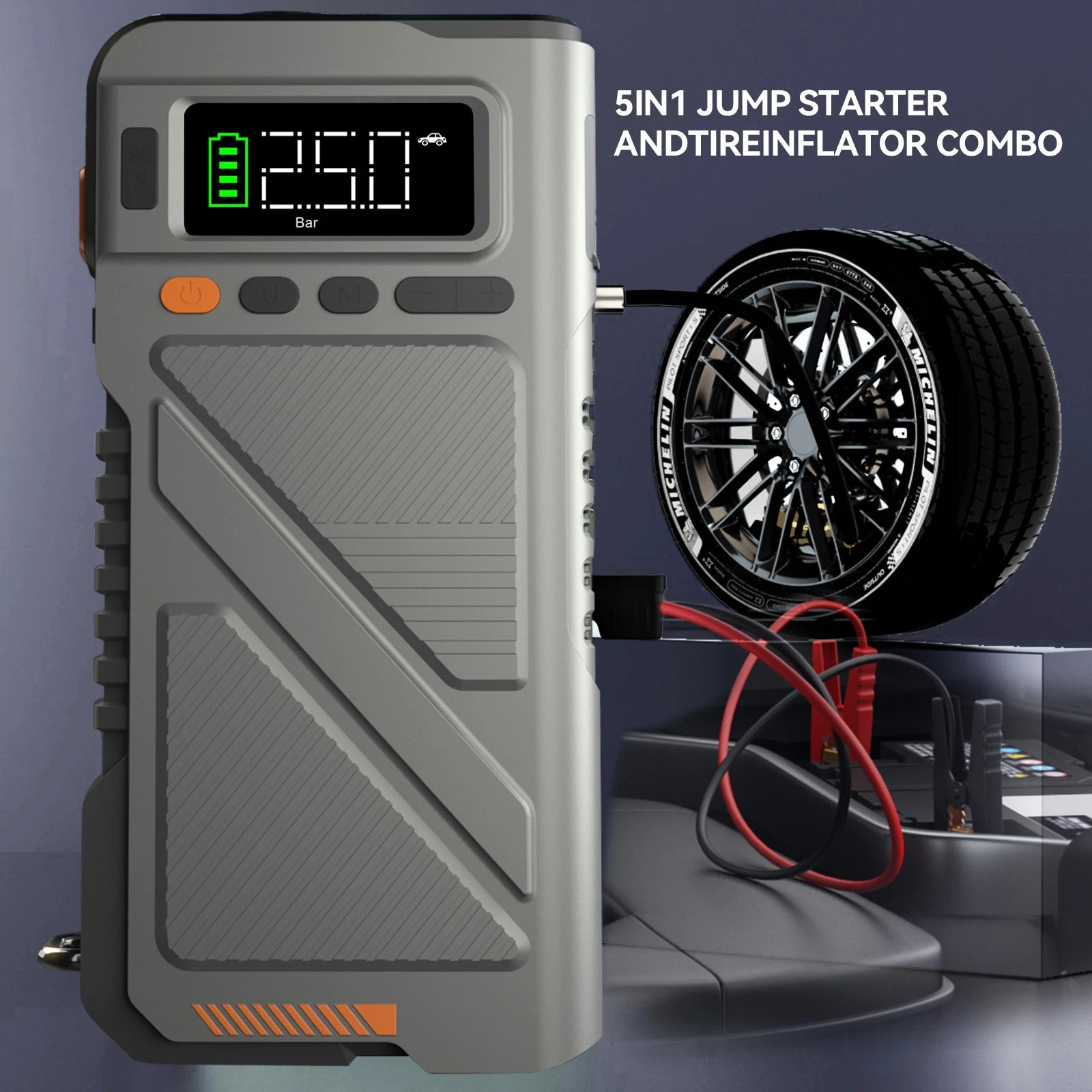 6000A Jump Starter with Air Compressor, 5 in 1 Function Jump Box 150