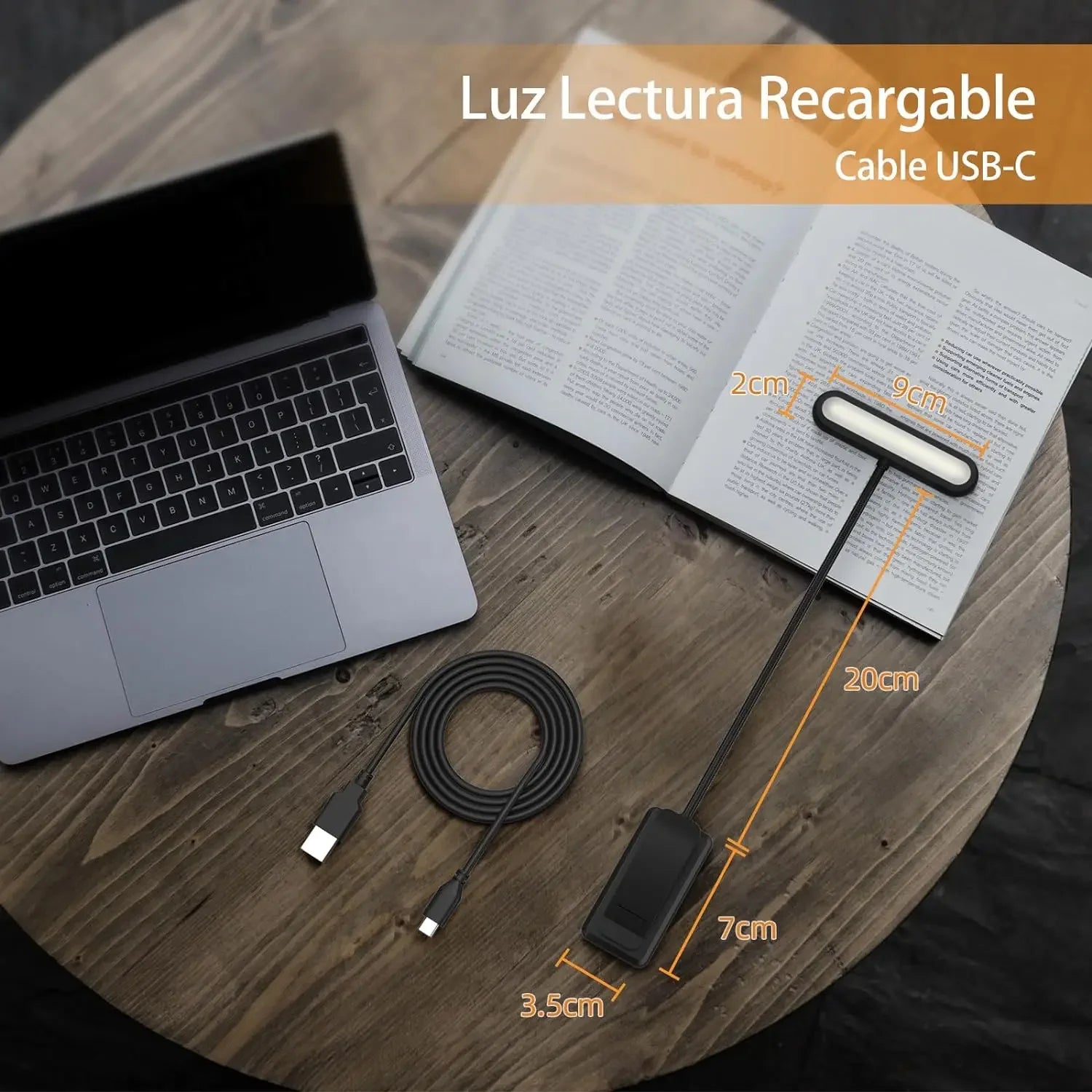 14LED USB Rechargeable Book Light, Warm/Cool White, Flexible Clip, P