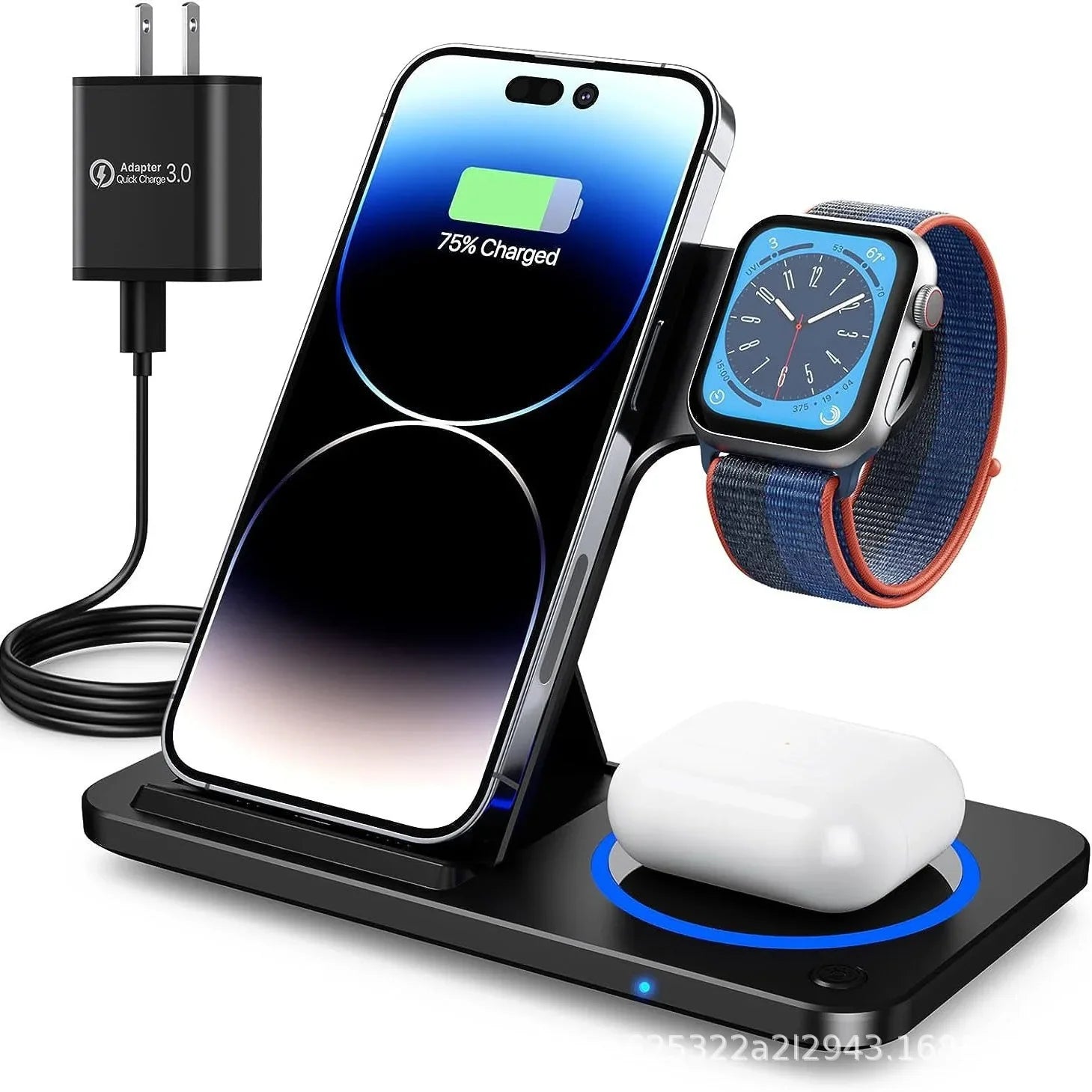 30W LED Fast Wireless Charger Stand 3 in 1 Foldable Charging Station