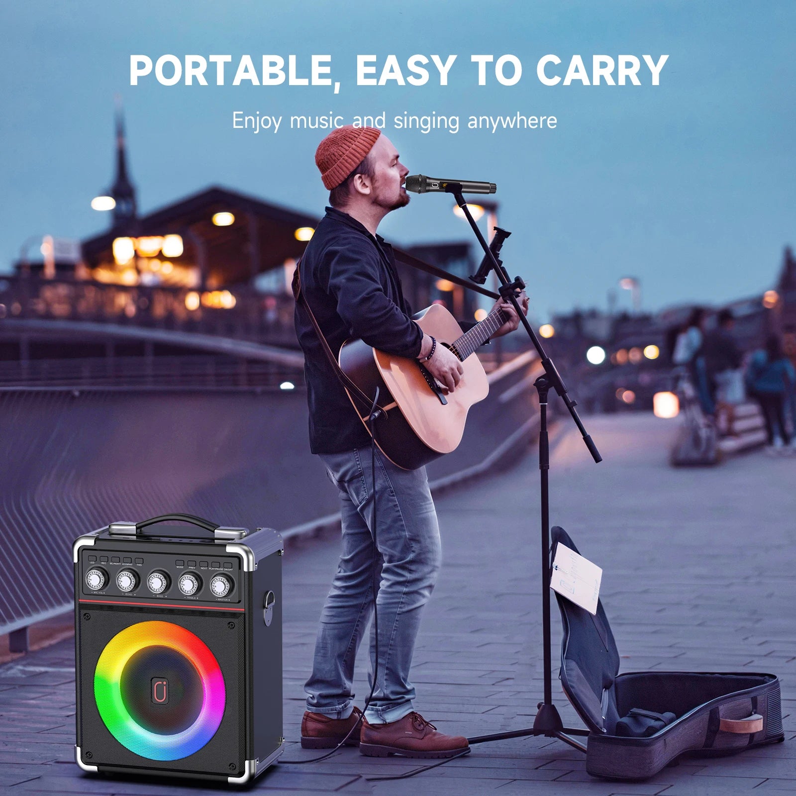 FanFun Karaoke Speaker, Bluetooth Speaker with 2 Microphones and LED