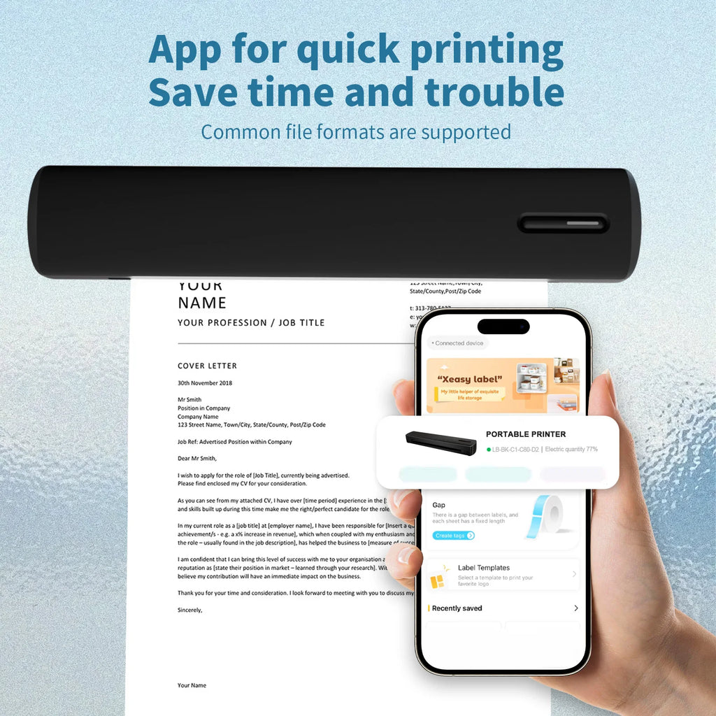 Portable Printer Wireless Inkless Thermal A4 C80 300DPI – Letter Mob