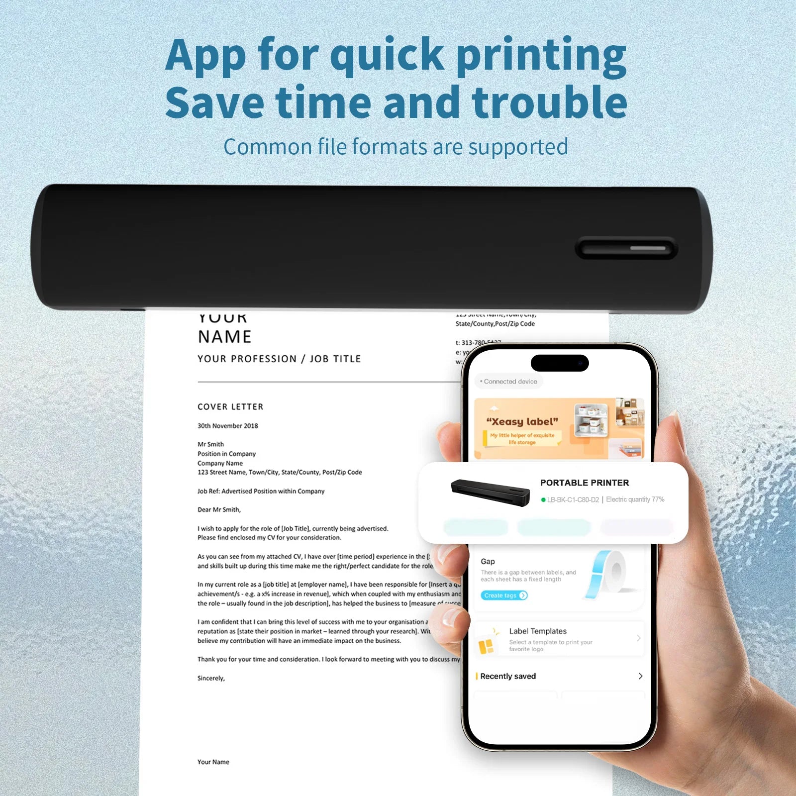 Portable Printer Wireless Inkless Thermal A4 C80 300DPI – Letter Mob