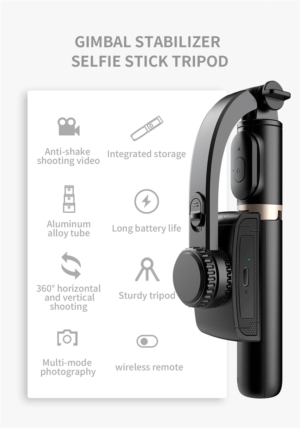 FGCLSY 2024 New Gimbal Stabilizer Selfie Stick Wireless Foldable Tri