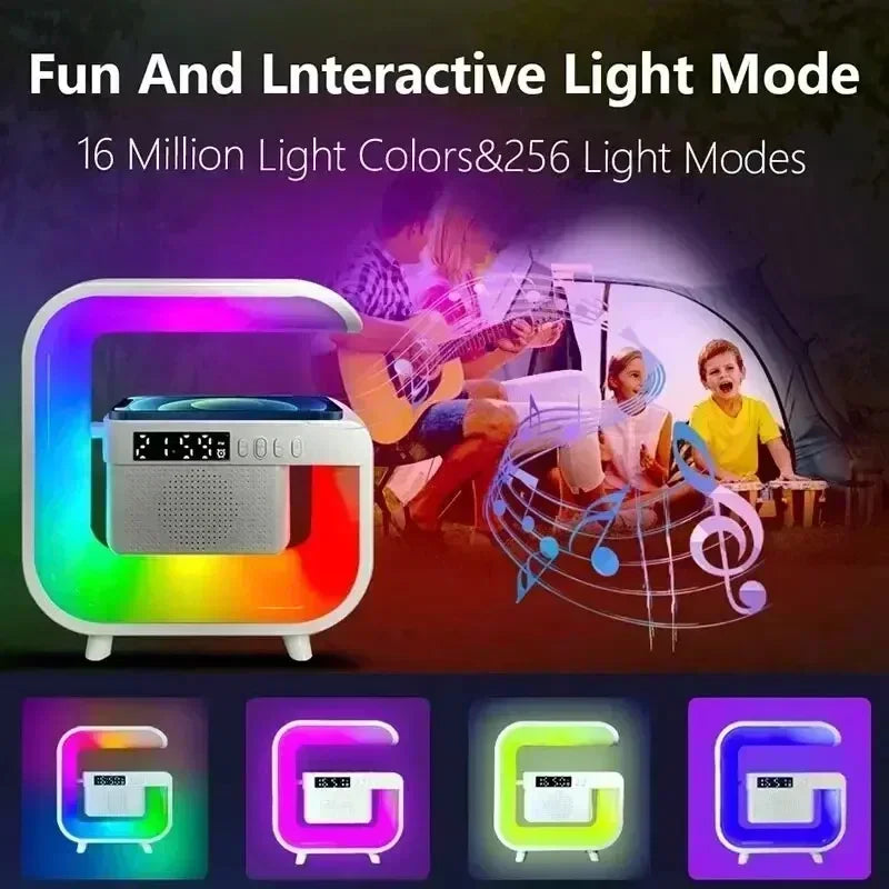 Wireless Charger Station Desk Lamp Night Light Alarm Clock Bluetooth