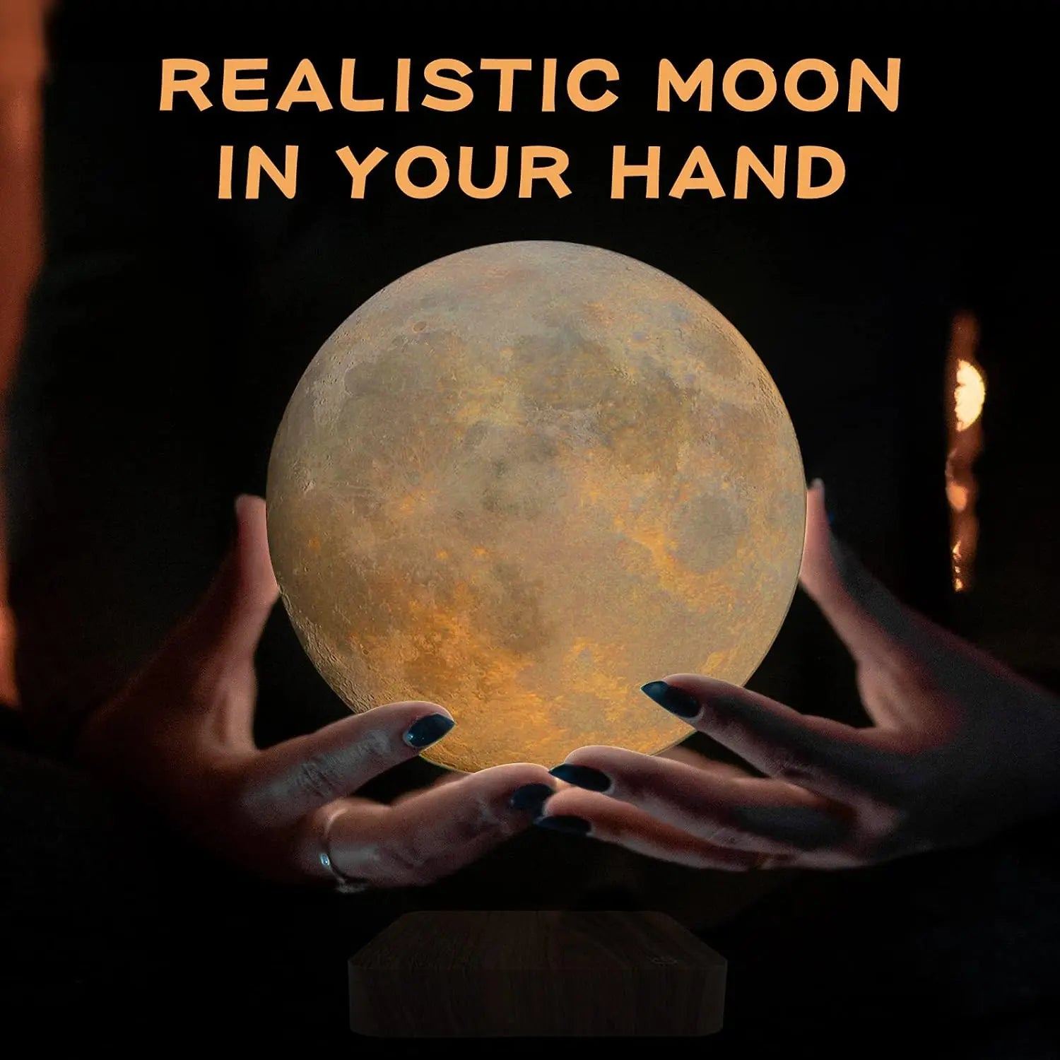 Magnetic Floating Rotating Moon Lamp with Wooden Base, 3 Color Tempe