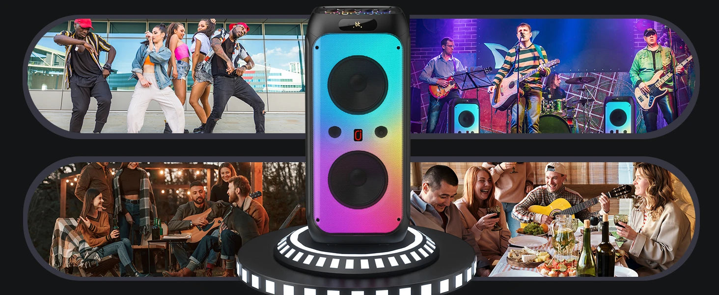 FanFun 500W Large Bluetooth Speaker, Wireless Speaker with LED Party