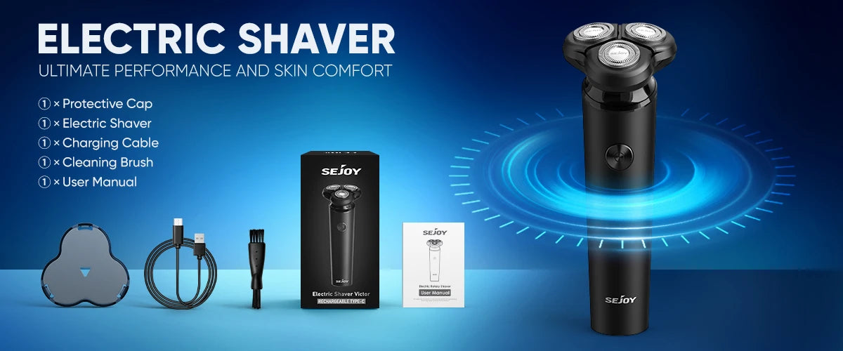 SEJOY Portable Electric Razor Men Electric Shaver Triple Blade Power