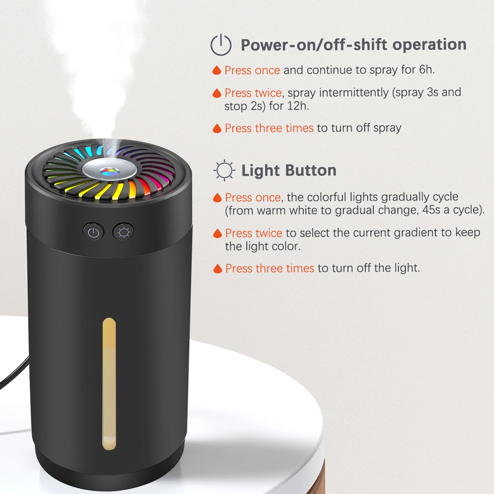 300ml Mini Ultrasonic Humidifier USB with 7 Colors LED Light Dual Mi