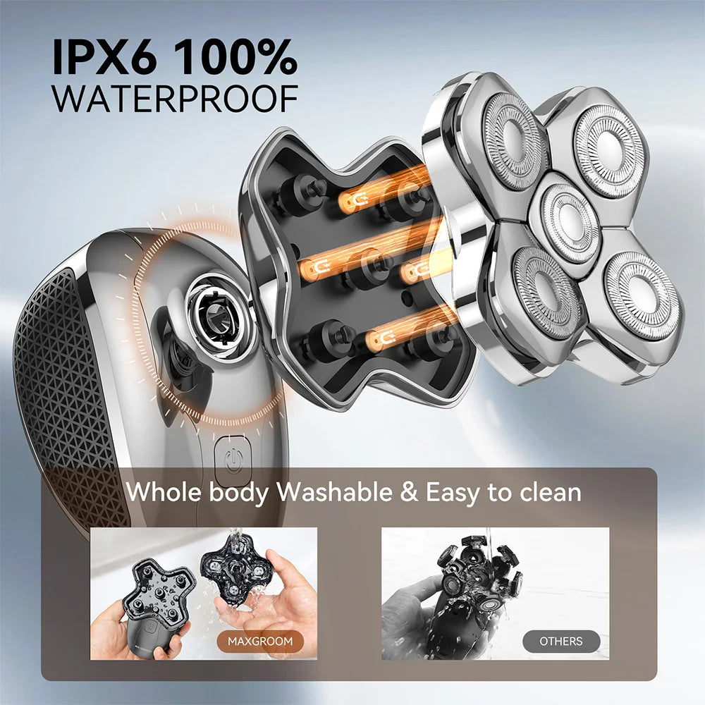 MAXGROOM Electric Head Shavers for Men 5D Floating Blade Magnetic Ra