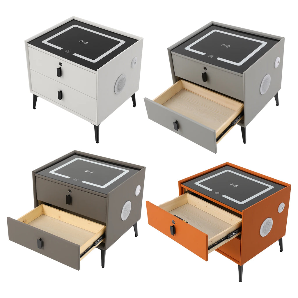 Modern 2 – Drawer Smart Bedside Table with Wireless Charging USB Por