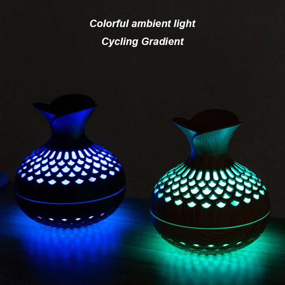300ML Wood Grain Flower Humidifier Silent Aromatherapy Diffuser USB