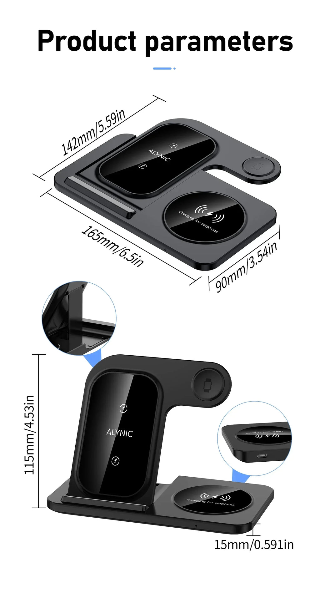 Foldable 3 in 1 Wireless Charger Pad Stand for IPhone 15 14 13 12 8