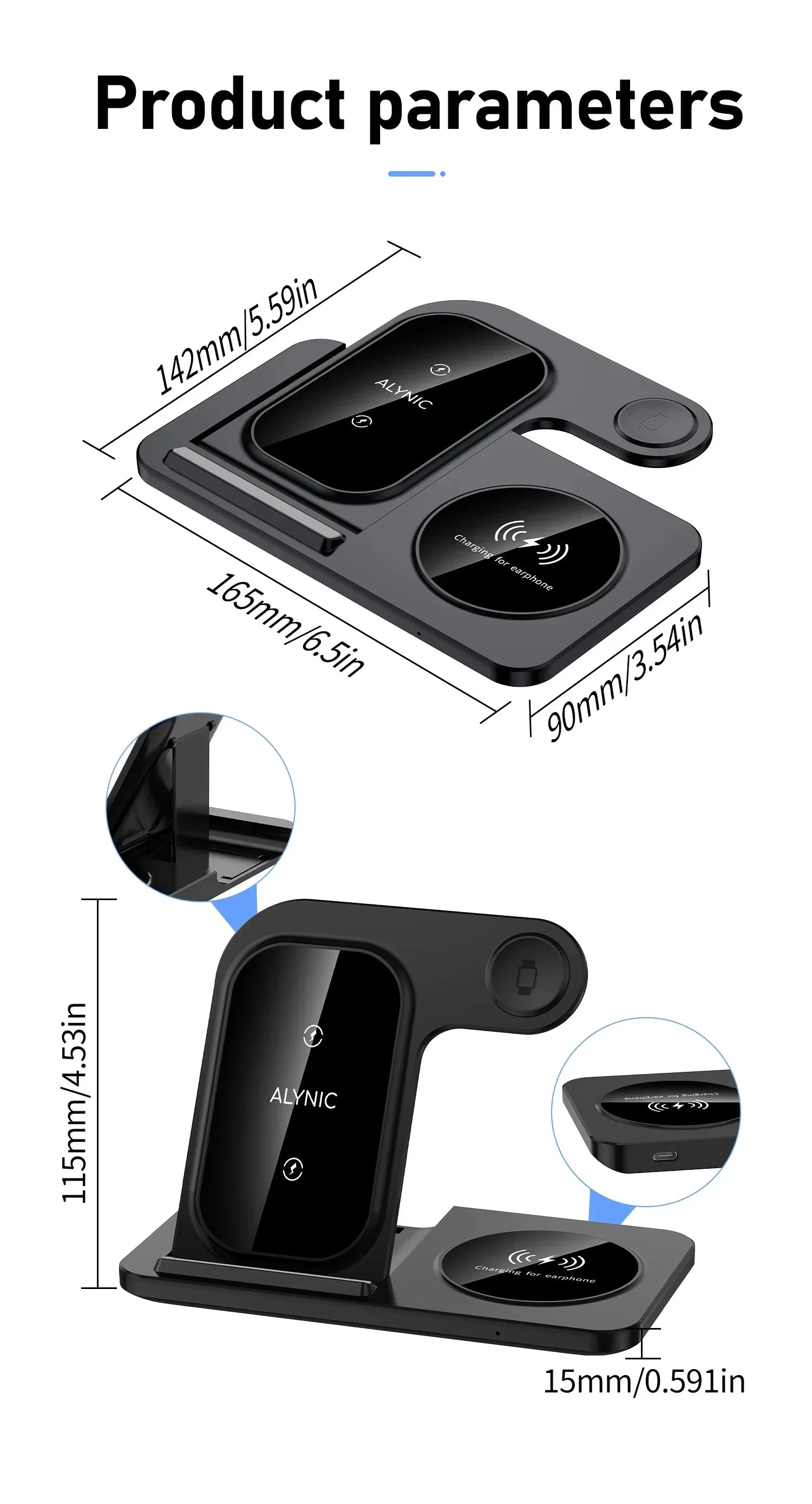 Foldable 3 in 1 Wireless Charger Pad Stand for IPhone 15 14 13 12 8