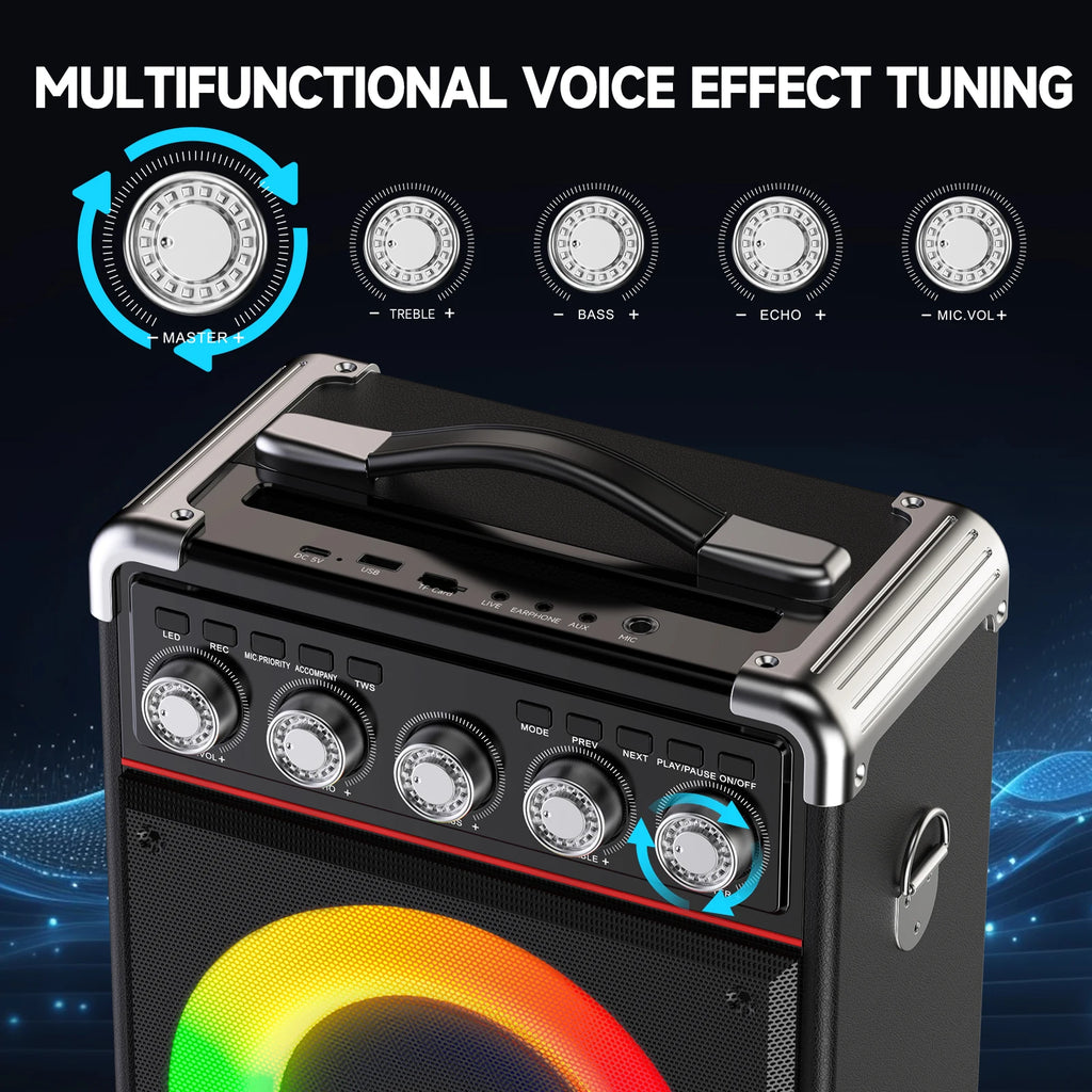 FanFun Karaoke Speaker, Bluetooth Speaker with 2 Microphones and LED