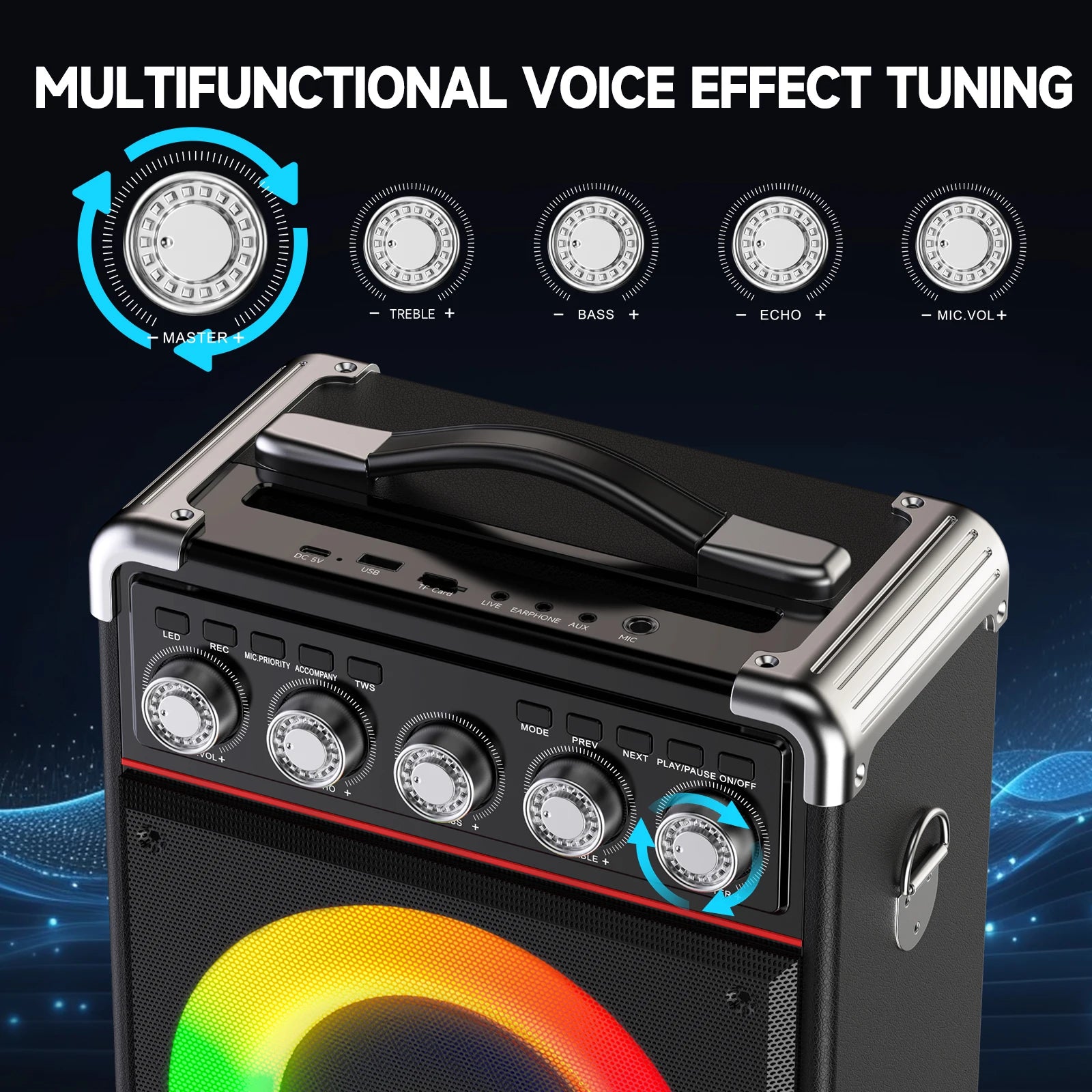 FanFun Karaoke Speaker, Bluetooth Speaker with 2 Microphones and LED