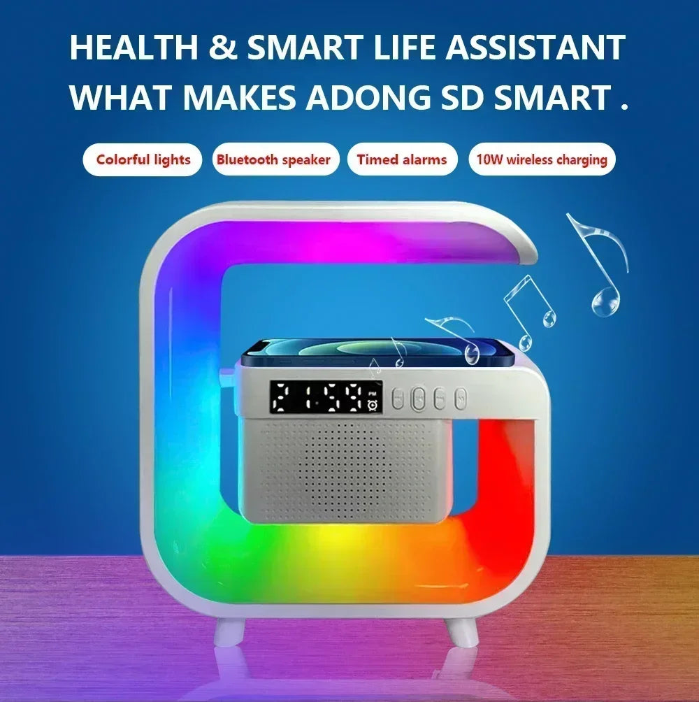 Wireless Charger Station Desk Lamp Night Light Alarm Clock Bluetooth