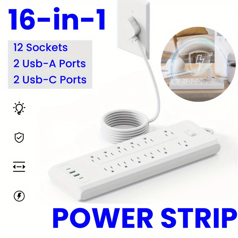 Plug AC Outlet Multiprise Power Strip Extension Cord 2 USB 2 PD Char