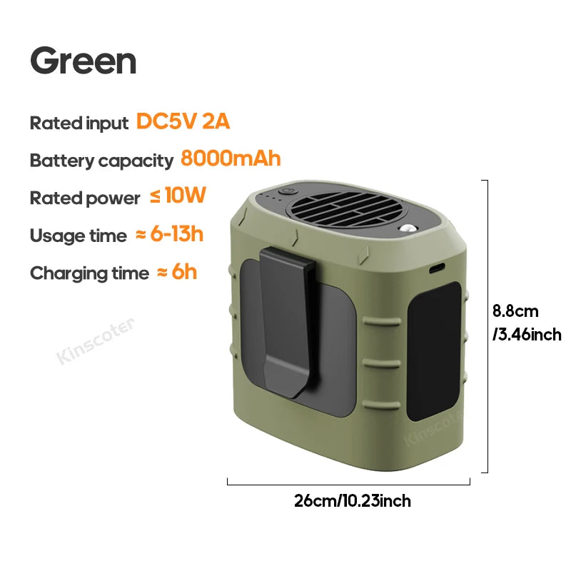 8000mAh Outdoor Waist Fan Portable Multifunctional Camping Fan Blade
