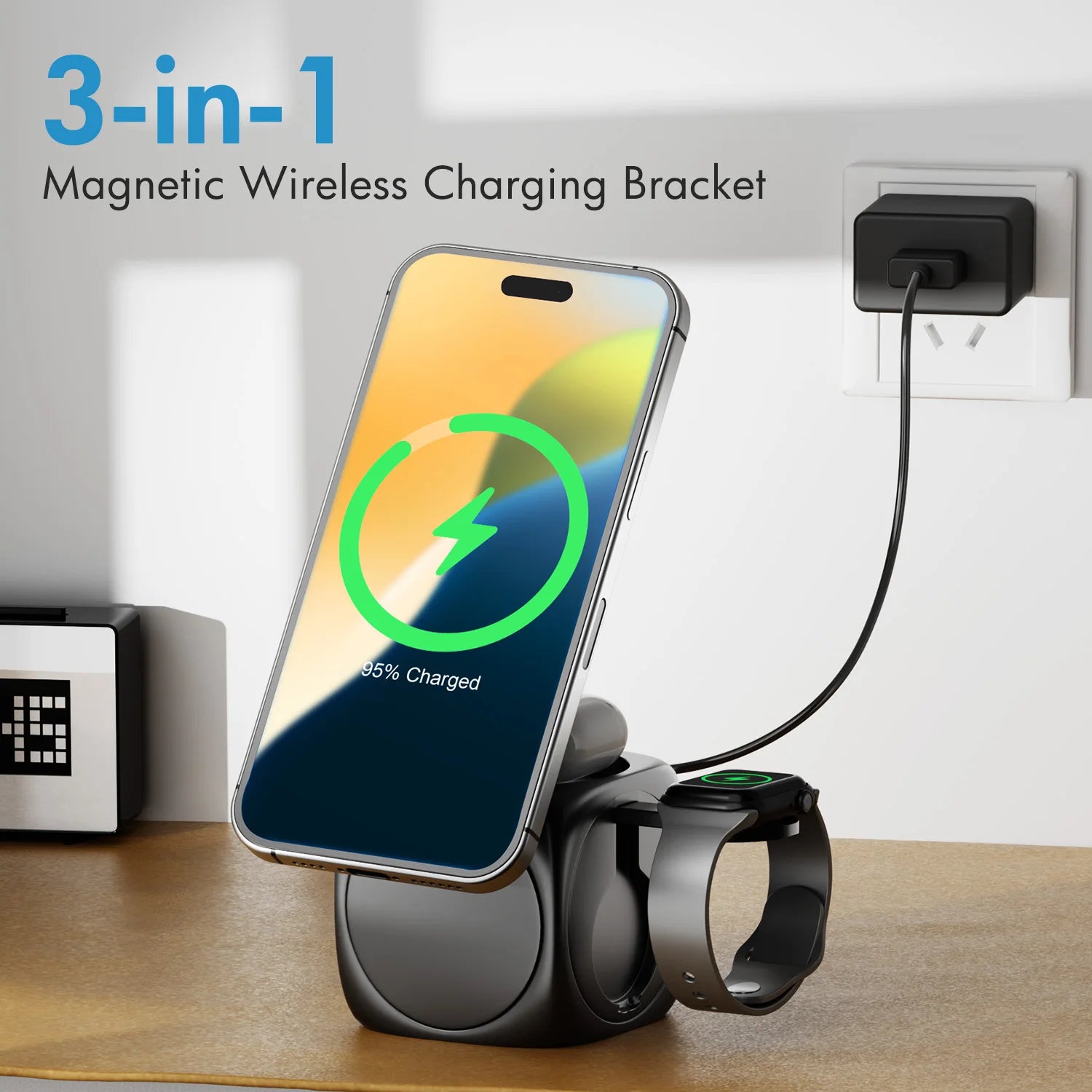 3 – in – 1 Magnetic Wireless Charging Station Foldable 15W Fast Char