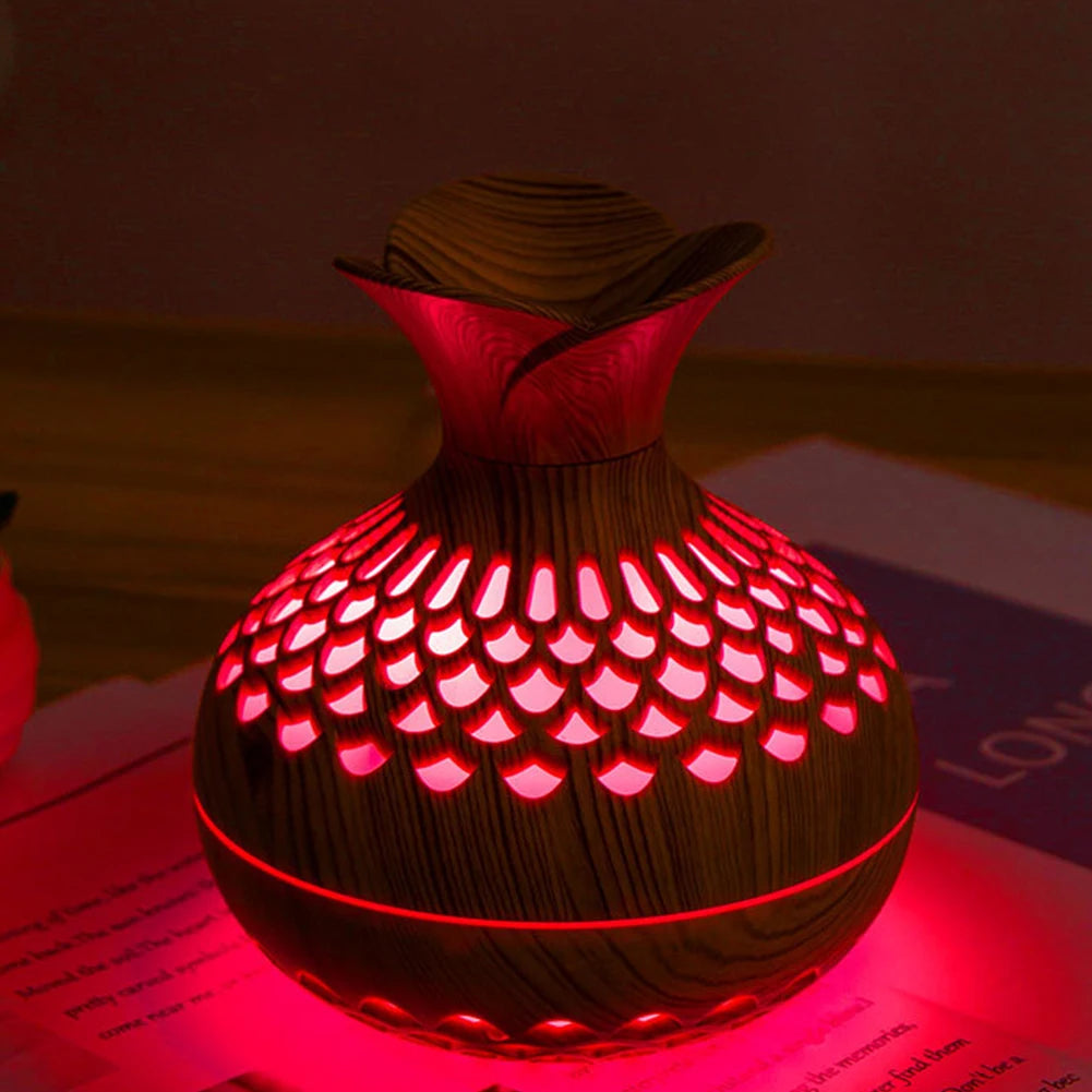 300ML Wood Grain Flower Humidifier Silent Aromatherapy Diffuser USB