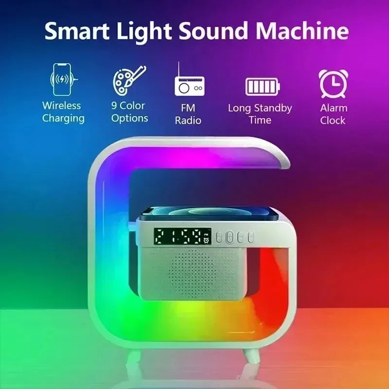 Wireless Charger Station Desk Lamp Night Light Alarm Clock Bluetooth