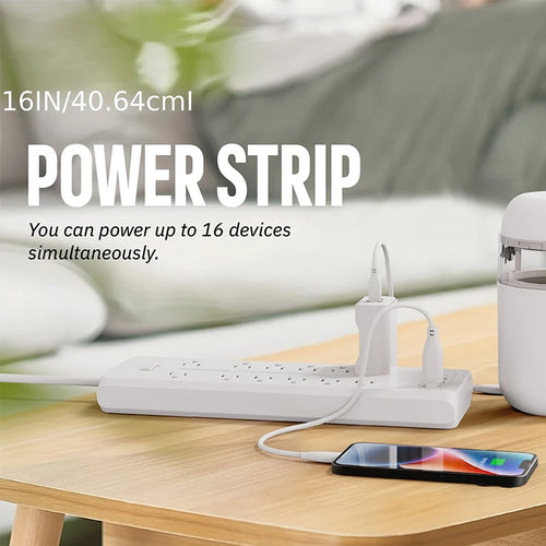 16 Ports Power Strip Plug AC Outlets Electrical Socket Extension Cor