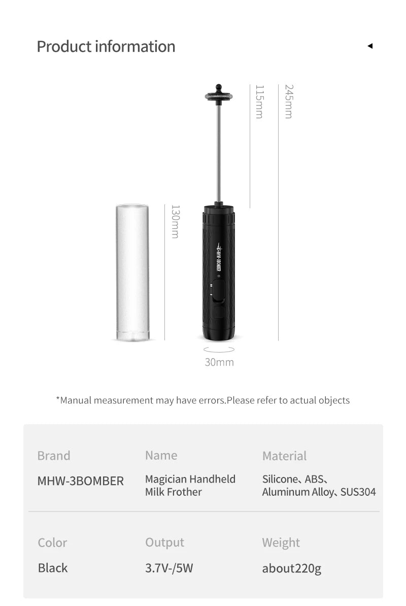 MHW – 3BOMBER Electric Milk Frother Portable Handheld Milk Foamer US
